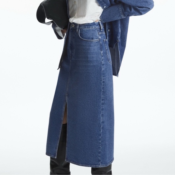 COS Blue Denim Midi Skirt with front slit size 25 - Picture 2 of 11